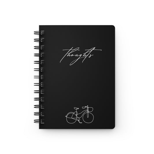  Spiral journal featuring 'Thoughts' with bicycle design cover.
